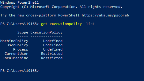 Set-ExecutionPolicy default -Scope Process -Force auto changes on ...