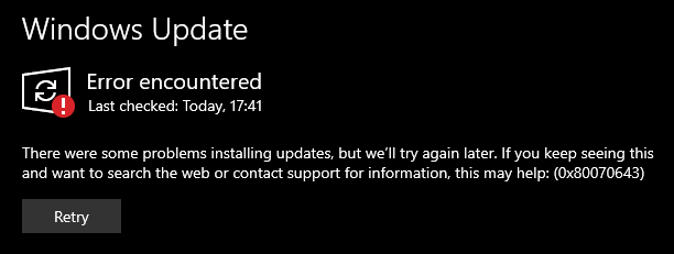 Windows 10 update (KB5034441) Download error 0x80070643