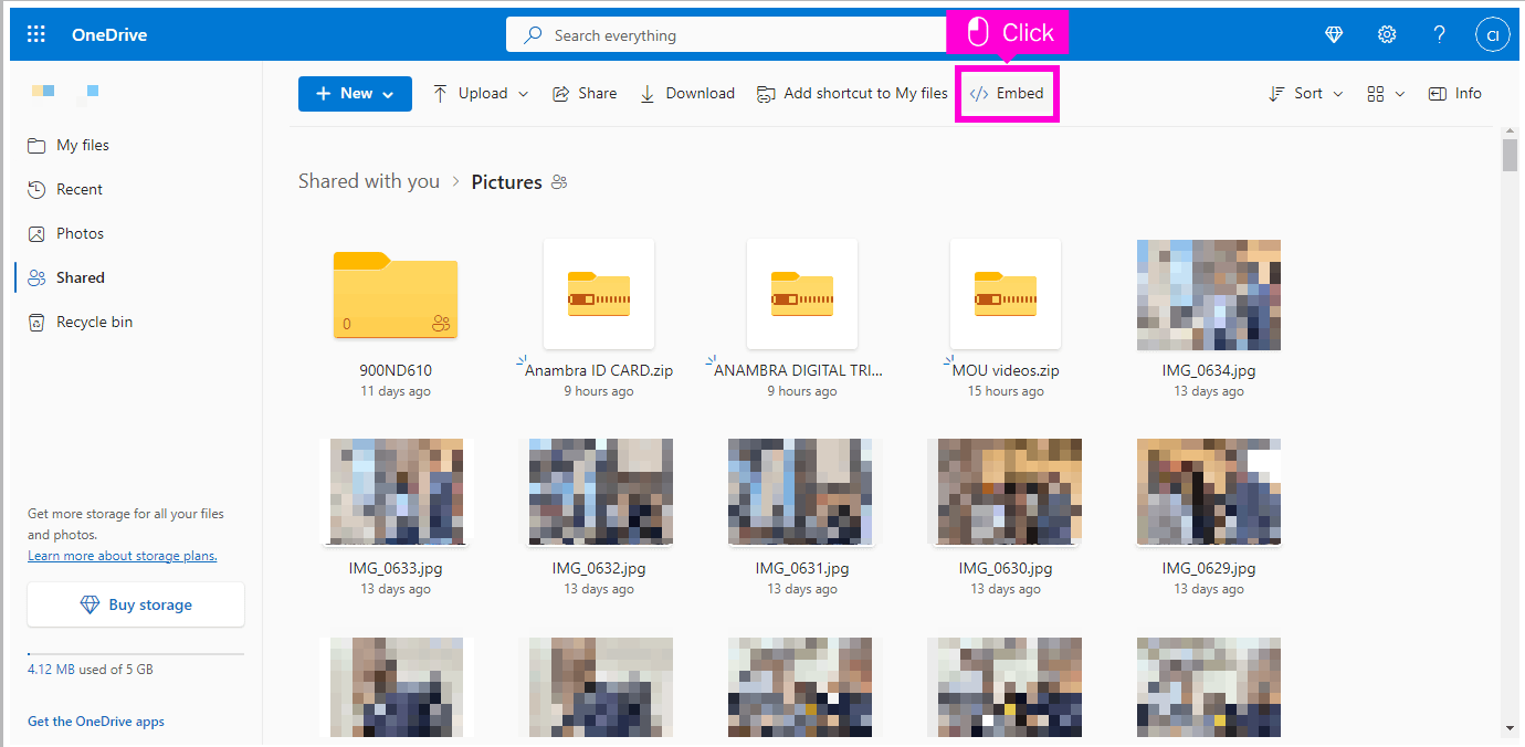 Where is the embed button for a folder in OneDrive? - Microsoft Q&A