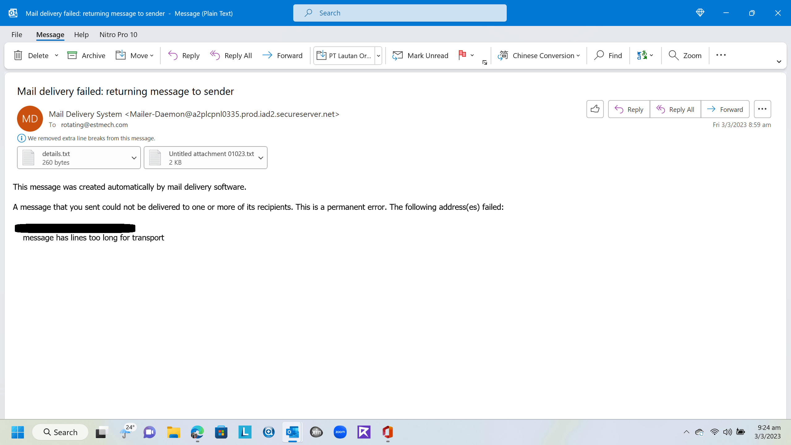 message has lines too long for transport - Microsoft Q&A