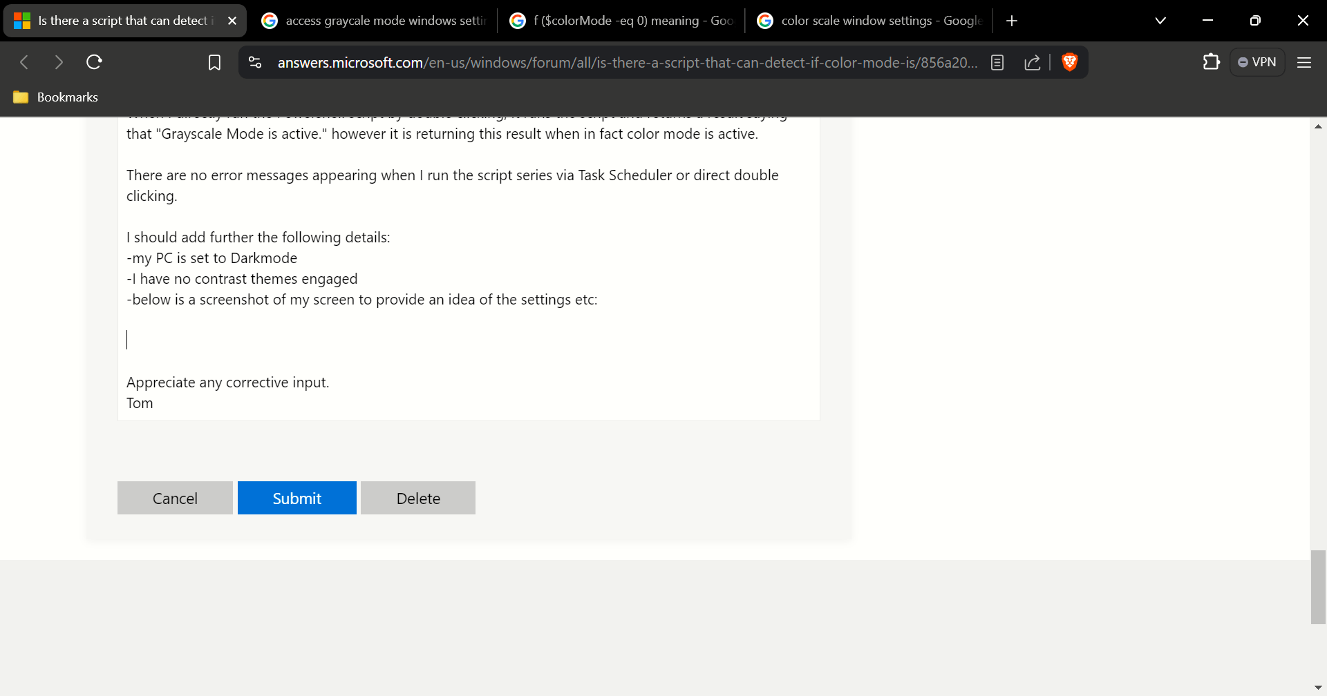 Is there a script that can detect if color mode is running on Windows ...
