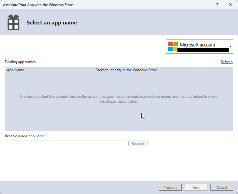 Not able to associate app with the windows store with VS 2017 ...