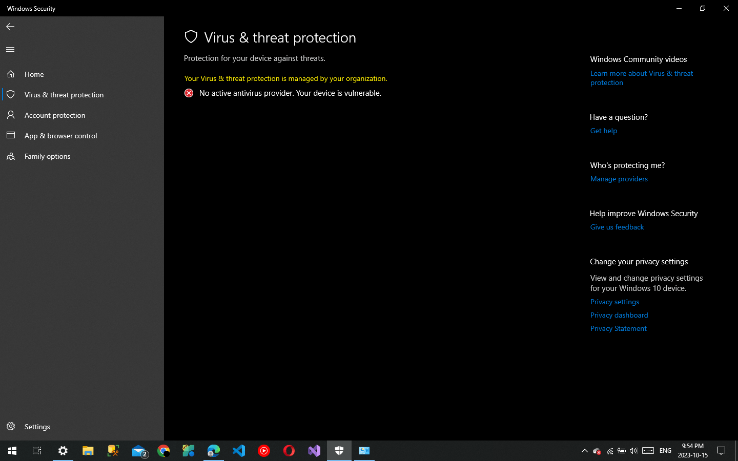 windows defender isn't working - Microsoft Q&A