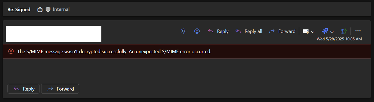 S/MIME Issues - Windows Outlook New, MacOS Outlook New, MacOS Outlook ...