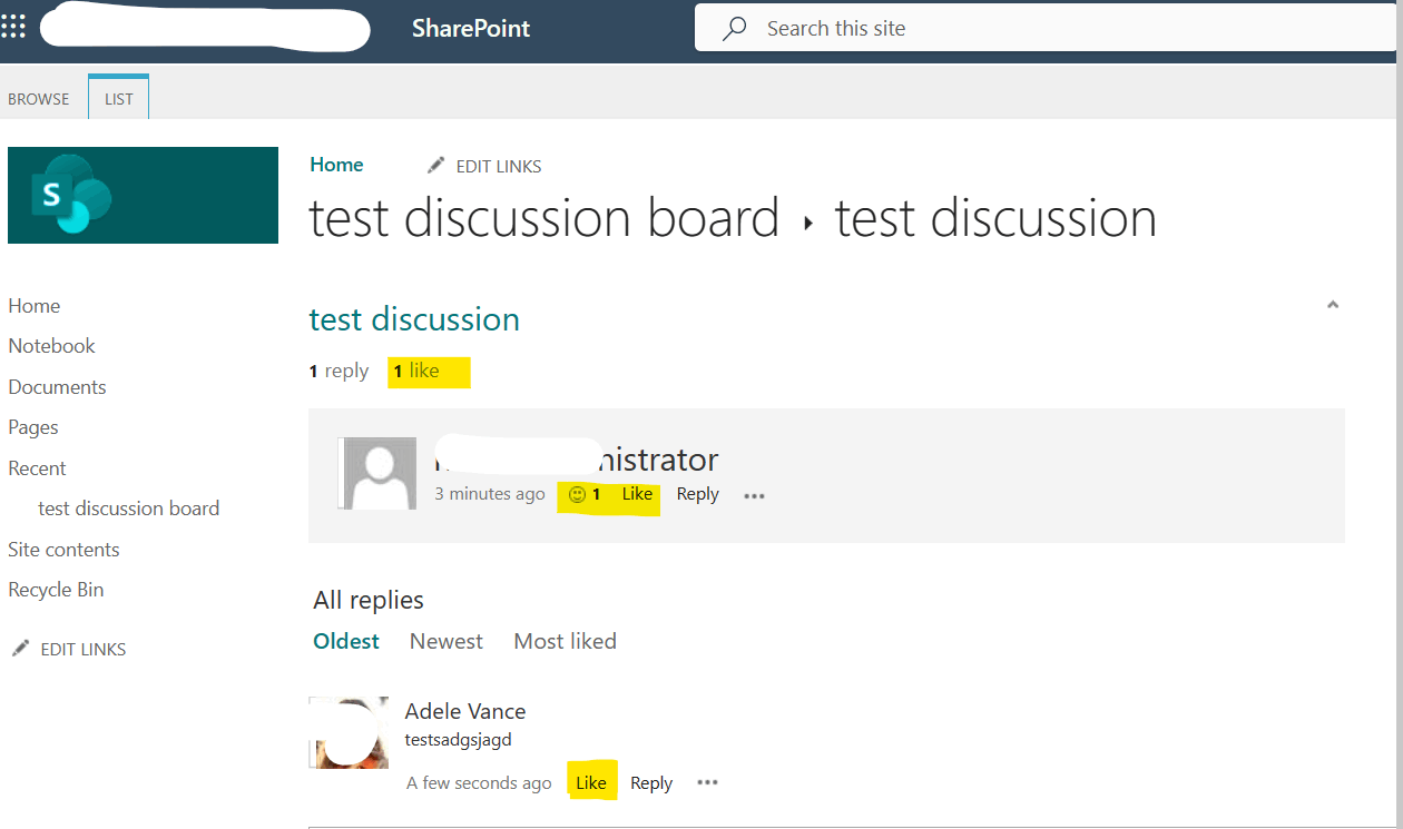 Missing the “like” or “rating” buttons of SharePoint online Discussion ...