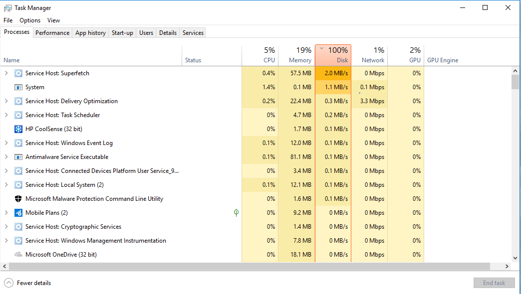 Windows 10 100% disk usage even after factory reset - Microsoft Q&A
