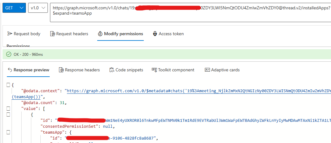 Unable to all installed apps in channel using graph API - Microsoft Q&A