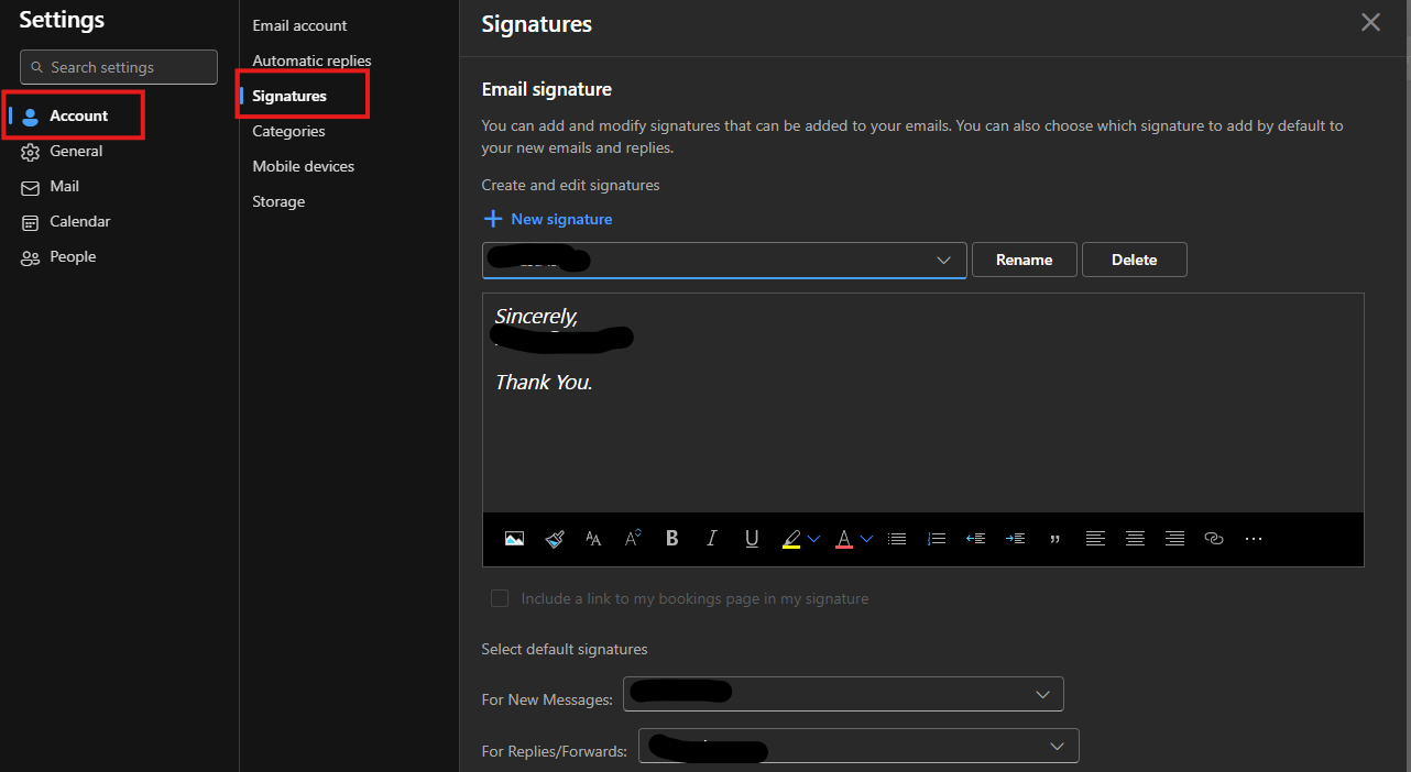 Cant edit signature. - Microsoft Q&A