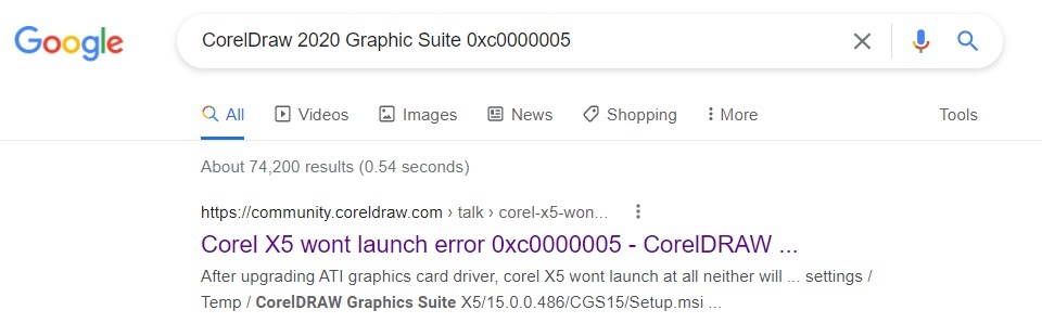 CorelDraw 2020 Graphic Suite 0xc0000005 error. - Microsoft Q&A