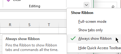 How do I restore the ribbon in excel on a surface pro windows 10 ...