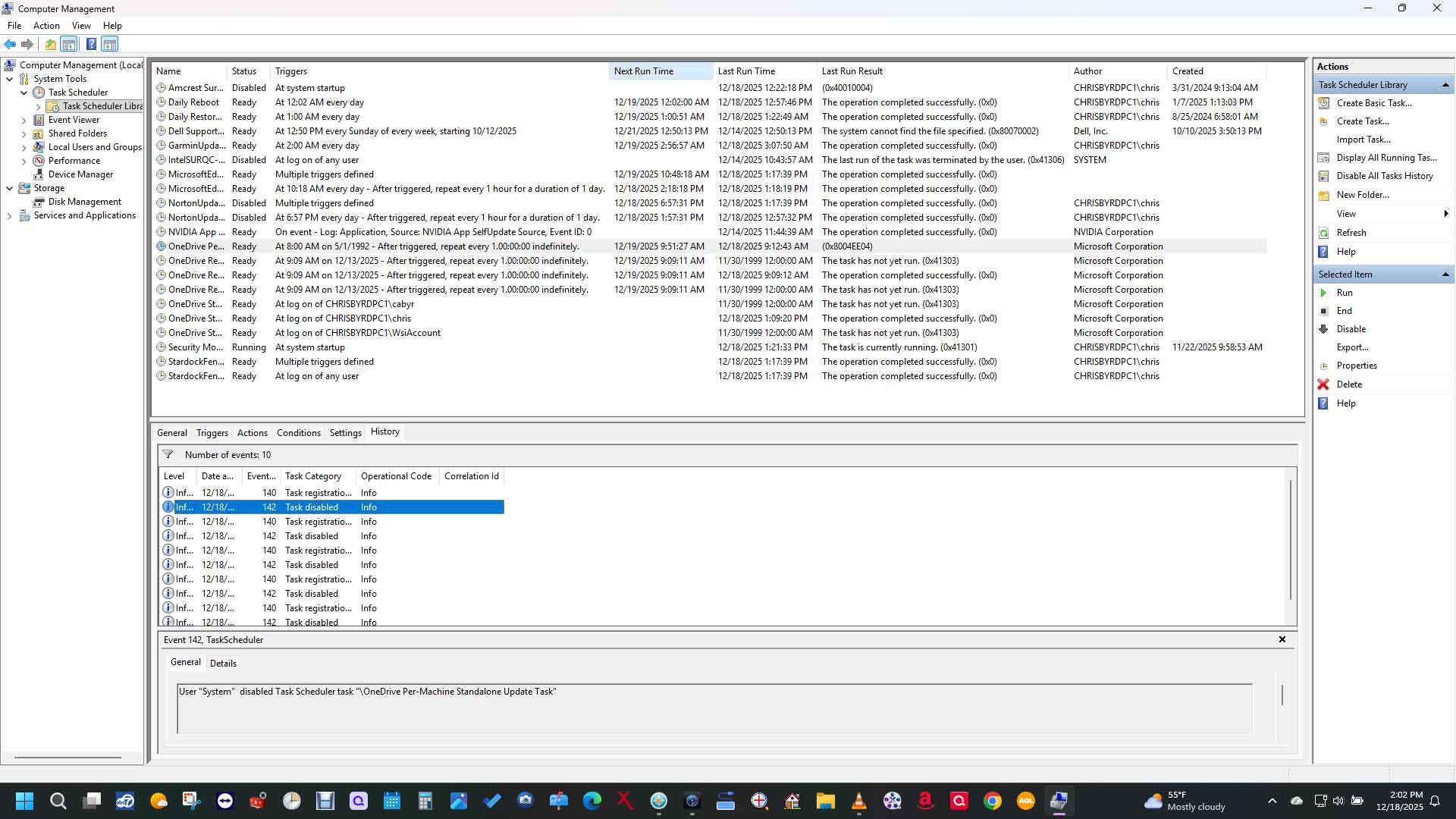 Disabled scheduled tasks