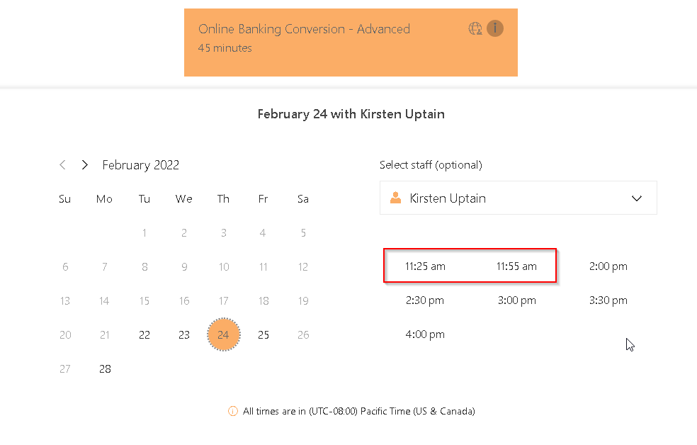 Microsoft Bookings - Increments not functioning on the half hour mark ...