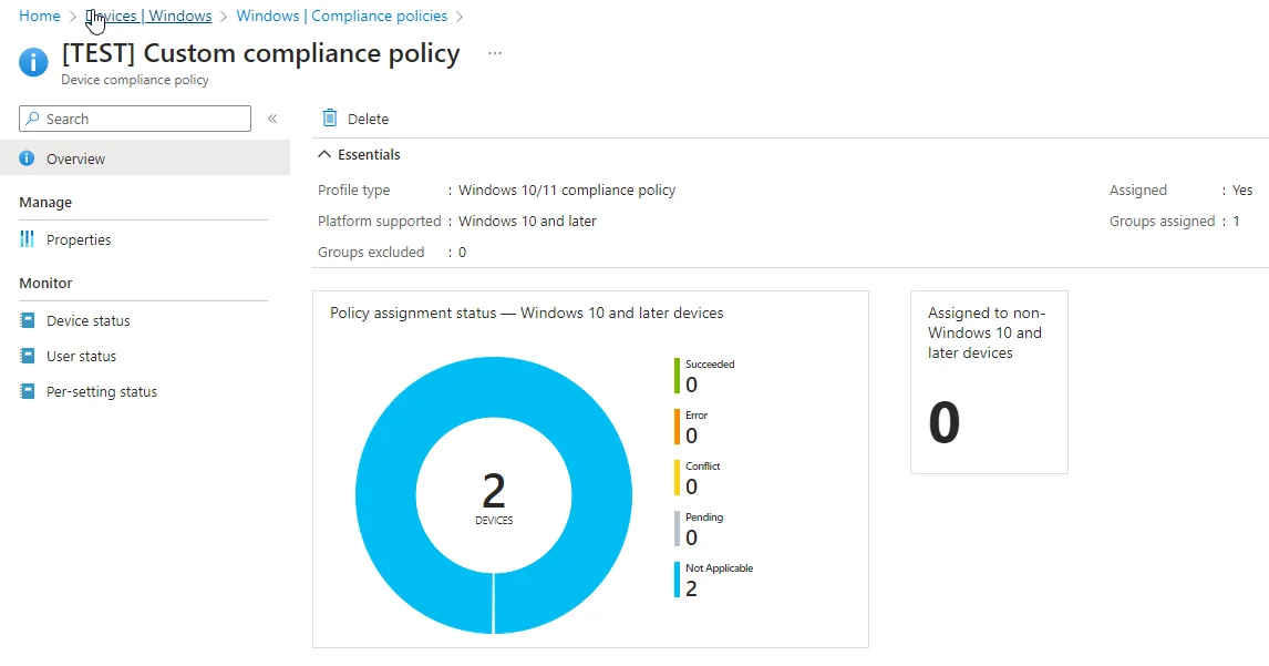 Microsoft Custom Compliance Policy says 