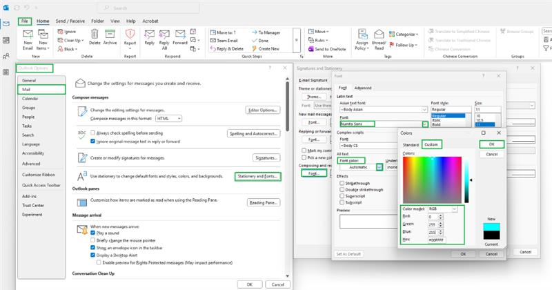 Changes to font and colours in email account - Microsoft Q&A