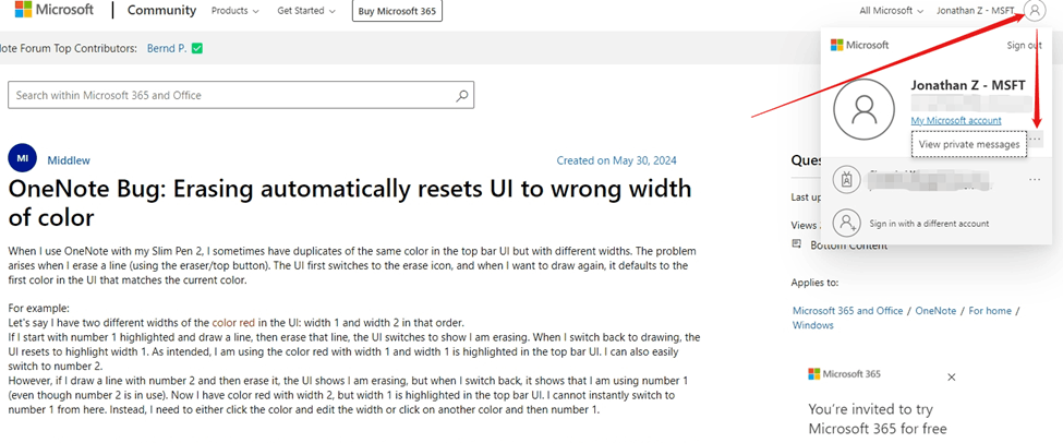 OneNote Bug: Erasing automatically resets UI to wrong width of color ...