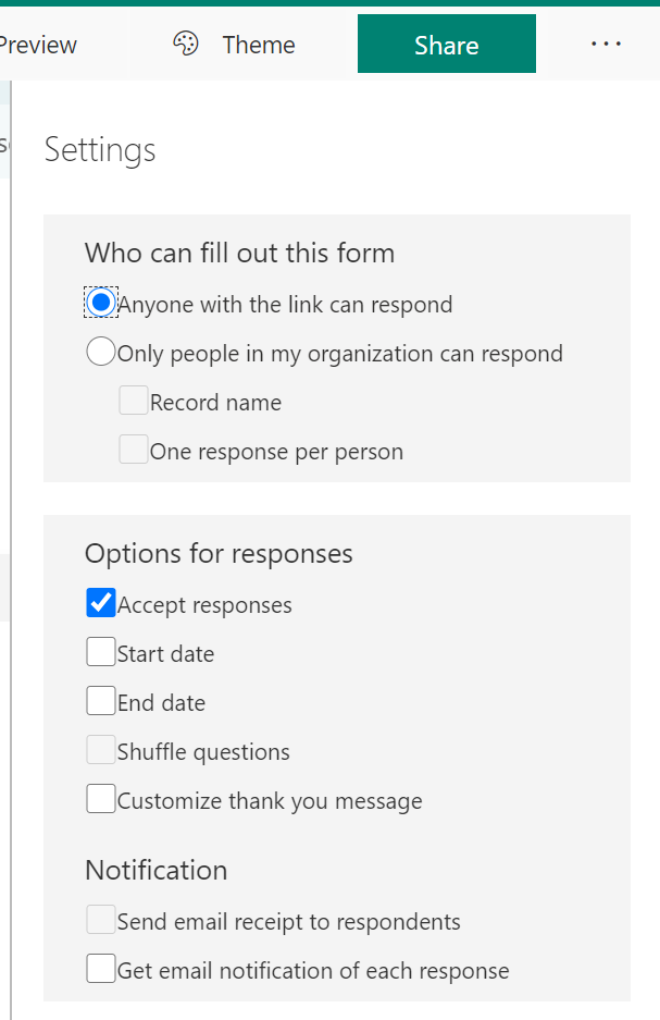 Progress bar option not available in Forms settings - Microsoft Q&A