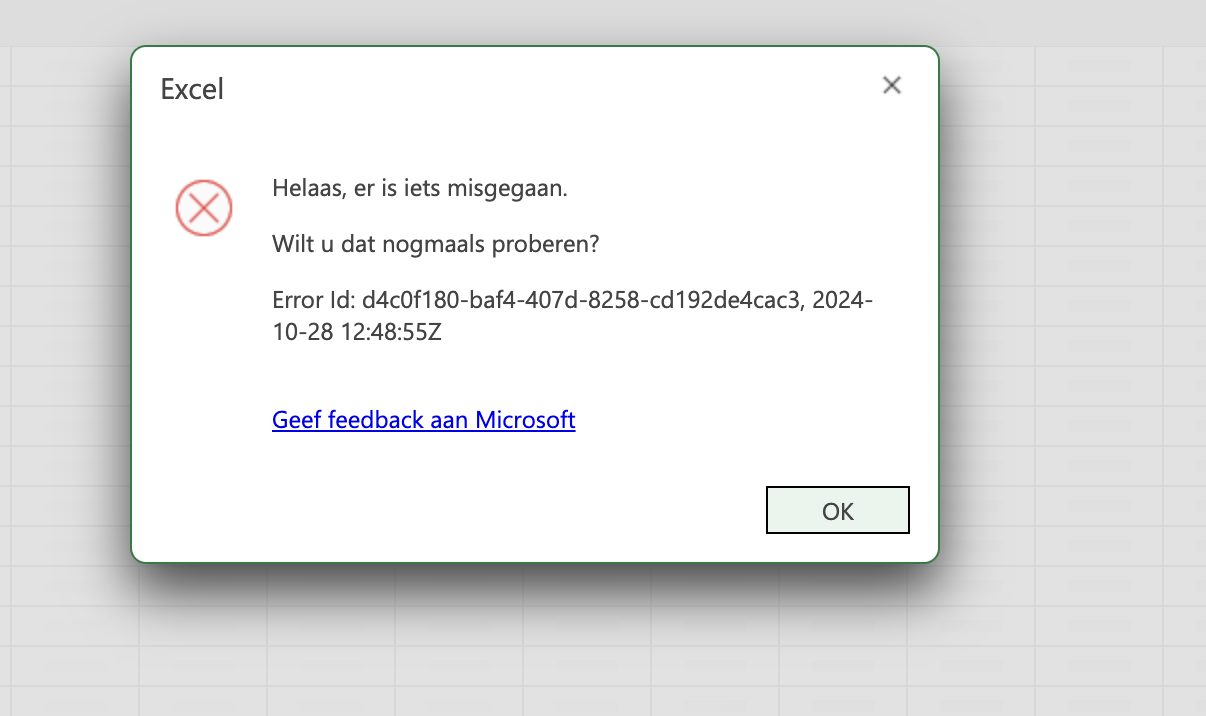 My colleague gets this error Id when opening a spreadsheet that is
