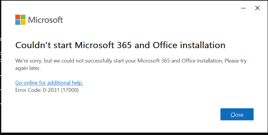 unable to install ms office in windows 10