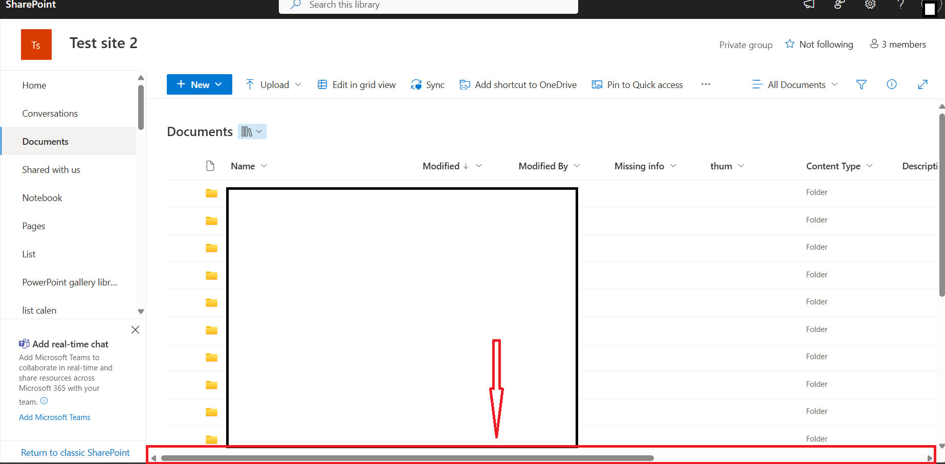 Where's the horizontal scroll bar in a library gone? - Microsoft Q&A