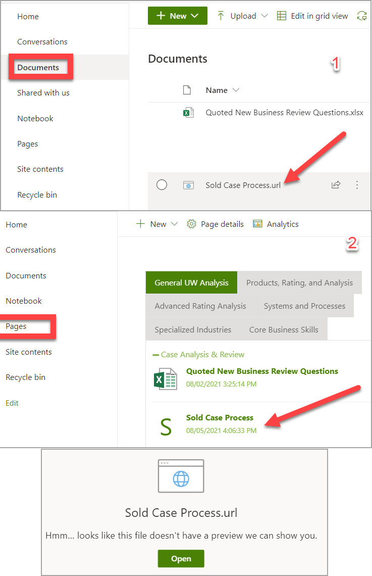 Links in sharepoint online page return message 