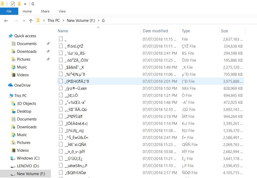 My file names store in HDD has changed to a special characters ...