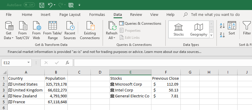 Excel O365 ProPlus Geography and Stock Data Types giving "our Server is ...