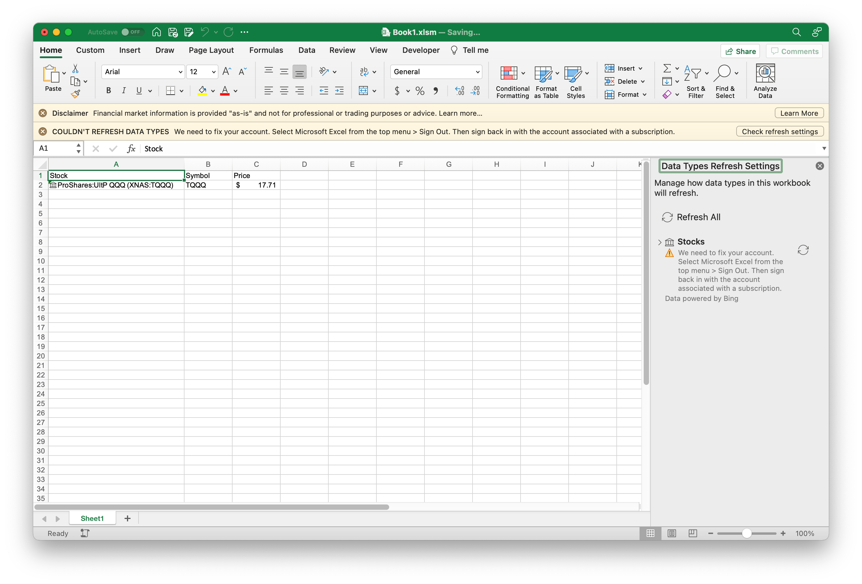 Stock Data disappears from ribbon - Excel 365 for Mac - Microsoft Q&A