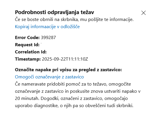 Error code: 399287 - Microsoft Q&A