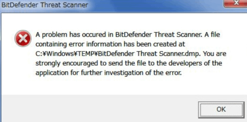 A problem has occured in BitDefender Threat Scanner