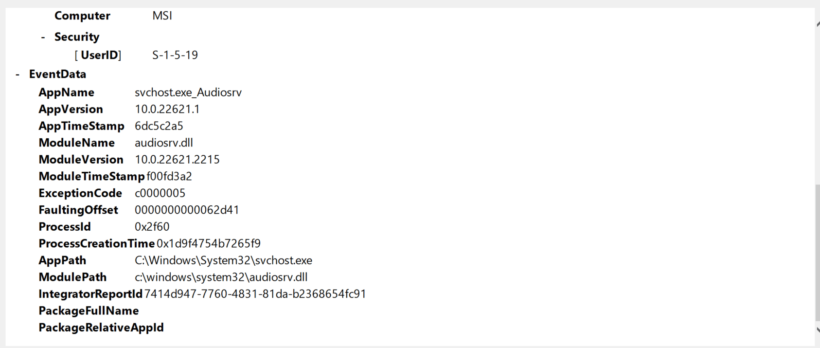 Audio service keeps crashing from error 0xc0000005