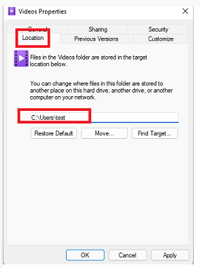 I accidentally set my video folder to my user folder - Microsoft Q&A
