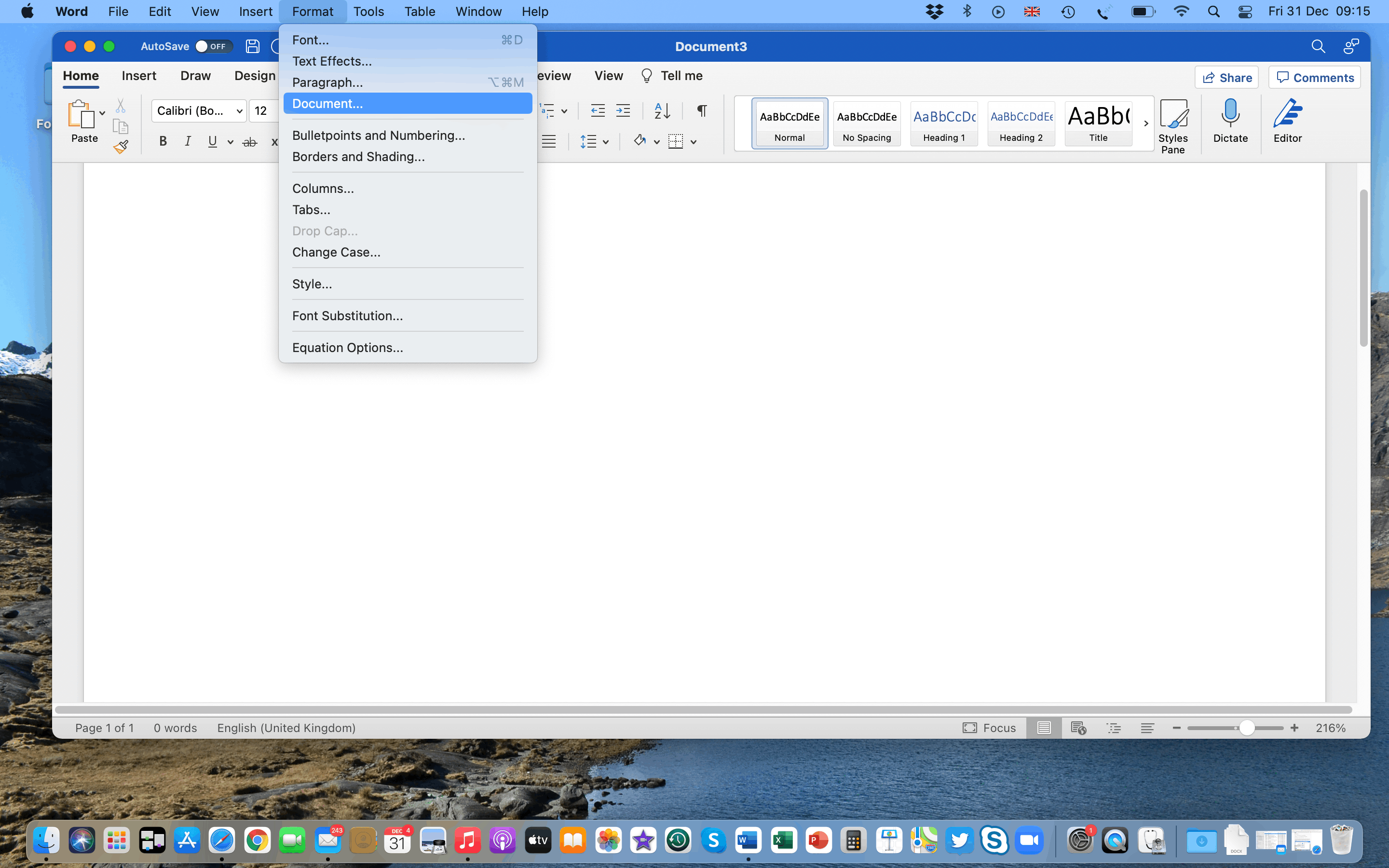 Microsoft Word: Document option in Format tab not opening usual window ...