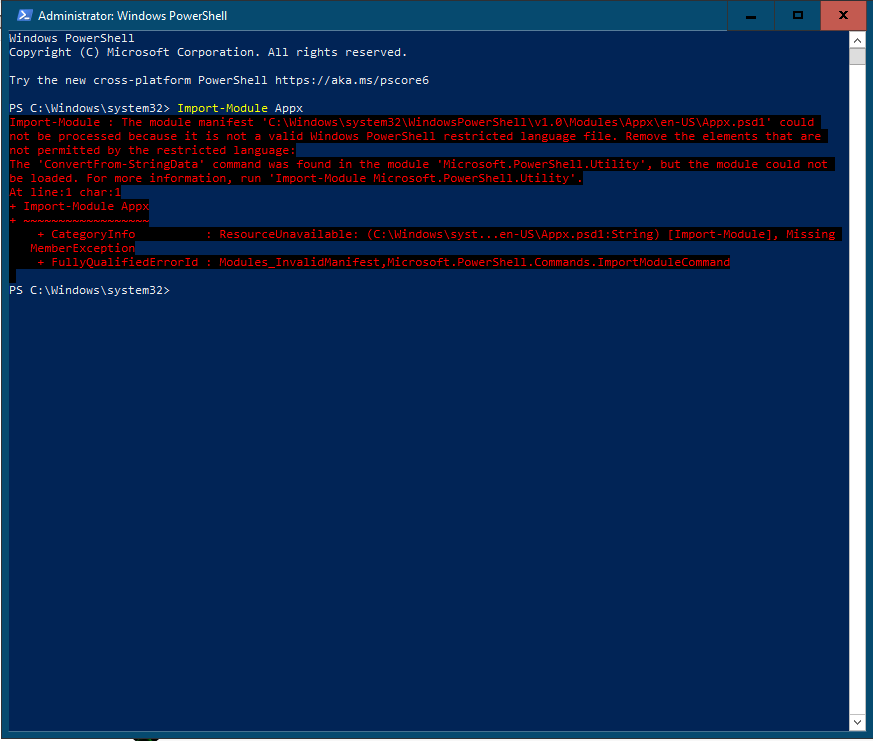 Powershell can't run appx commands - Microsoft Q&A