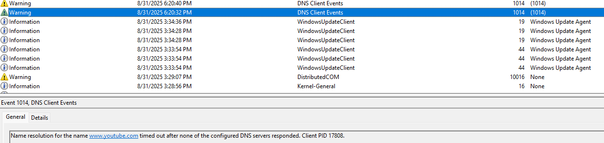 DNS Timeout Events 1014 on College Wifi - Microsoft Q&A