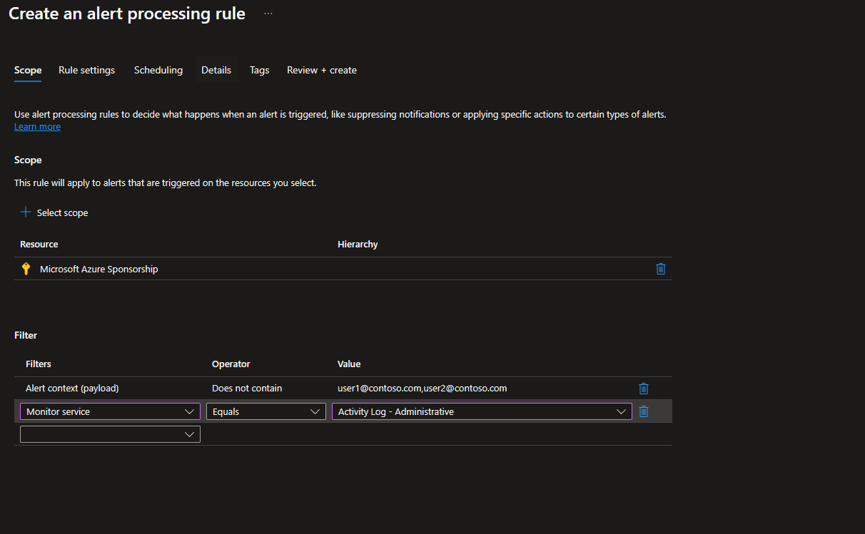 Filter on Azure Activity log users