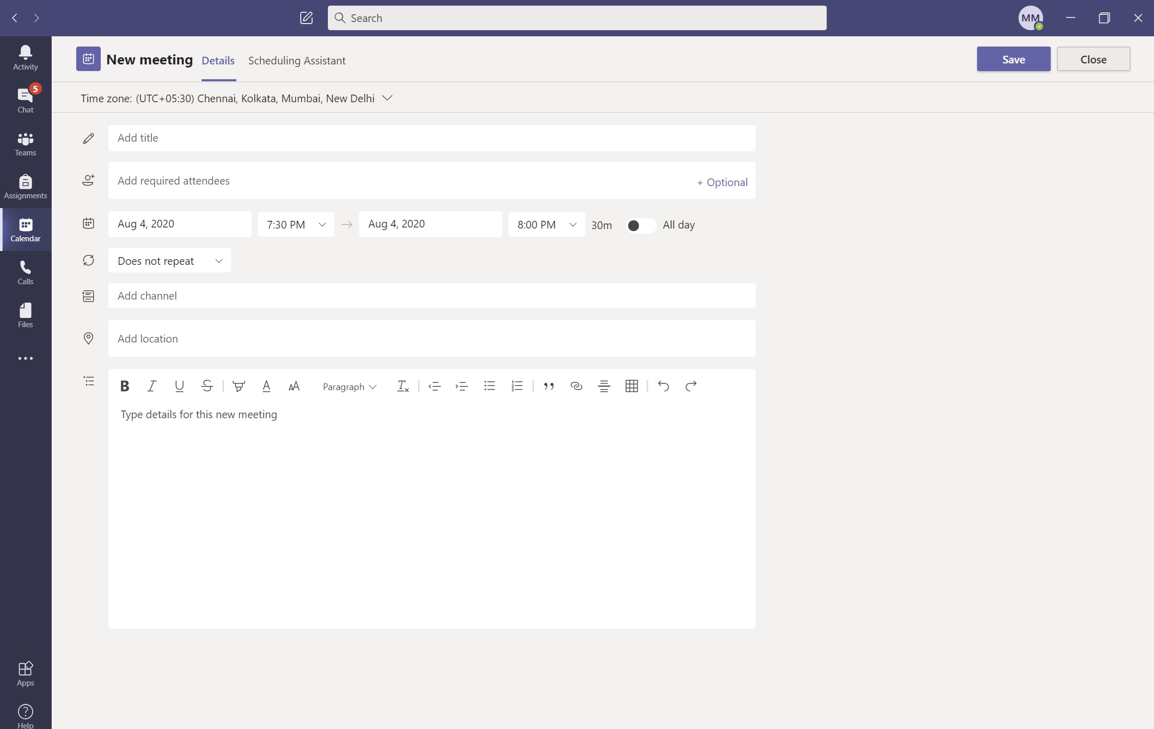 MS Teams calendar unable to load, unable to schedule meetings from the ...