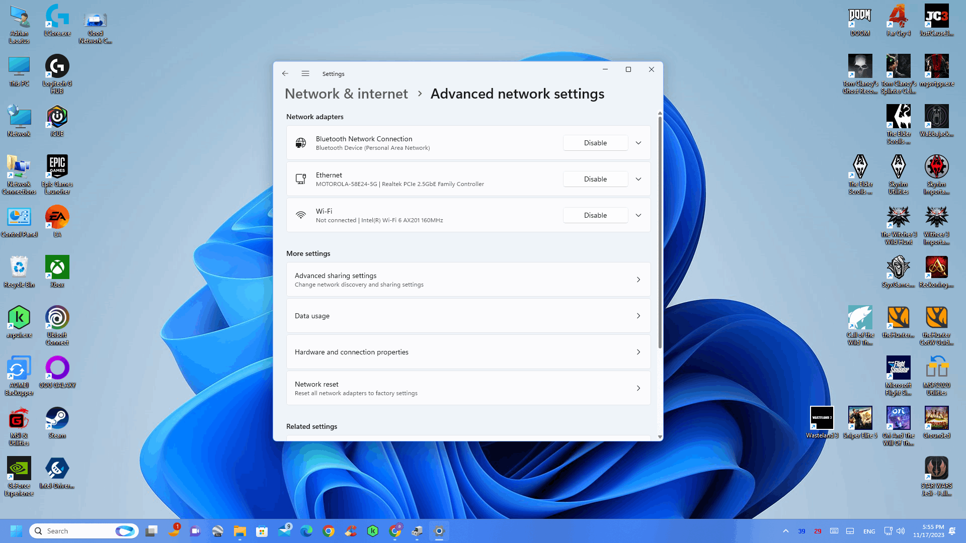 after installing kb5029921 the setting for change adapter settings ...