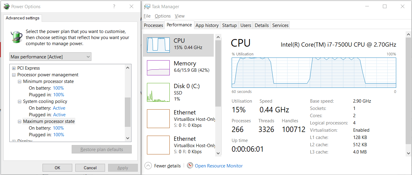 Despite having 'Active' cooling policy with 'Minimum/Maximum processor ...