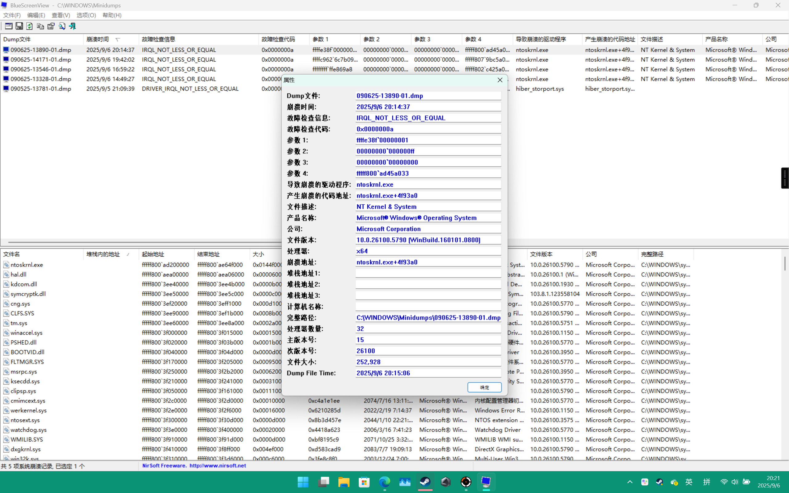 电脑在玩战地2042频繁蓝屏，代码是IRQL_NOT_LESS_OR_EQUAL，导致崩溃的