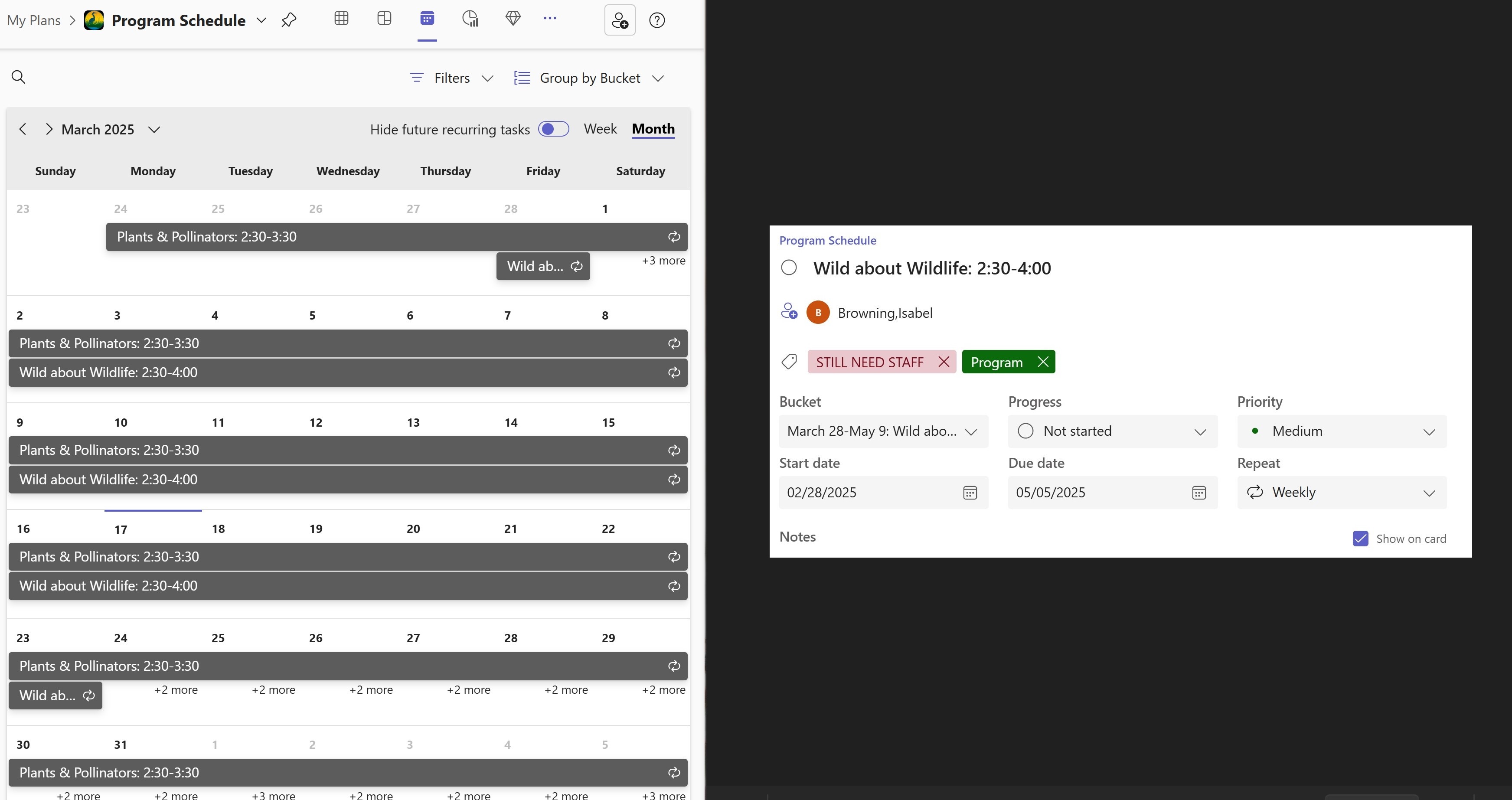Tasks set to repeat weekly appear every day on the schedule in Planner ...