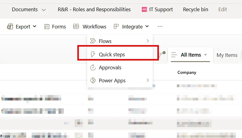 Issue with MS Lists Quick Steps popup: showing blank - Microsoft Q&A