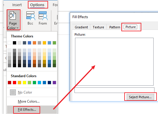 change message background colour outlook