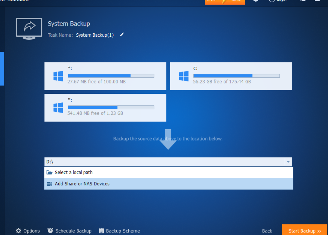 How do I backup an external hard drive to a network drive?