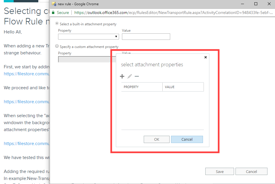 Selecting custom property for Exchange Mail Flow Rule not possible ...