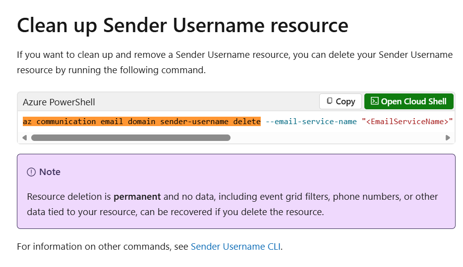 Unable delete MailFromAddress in Azure Email Communication Services ...