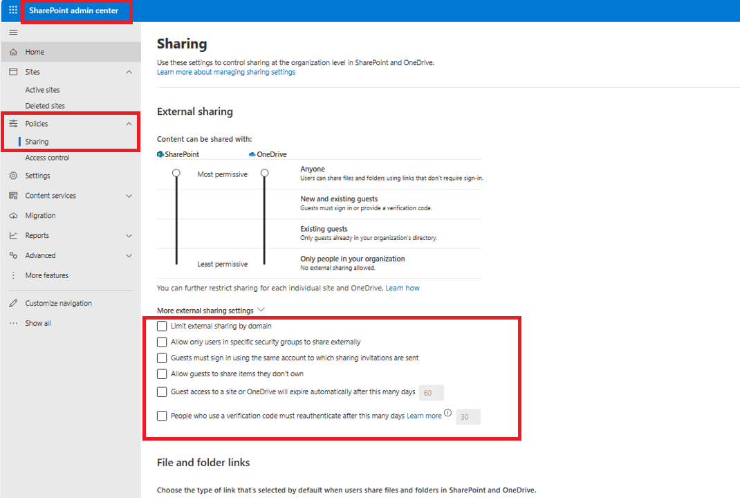 When sharing to external user, I do not get the option for a ...