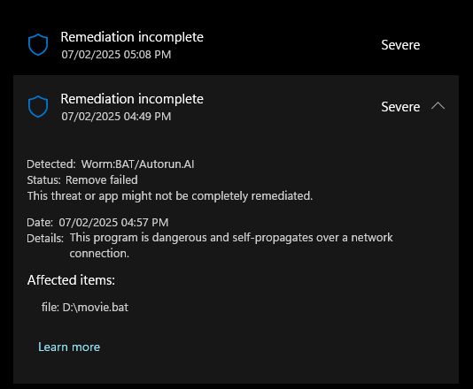 Unable to remove a Virus using Defender - Microsoft Q&A