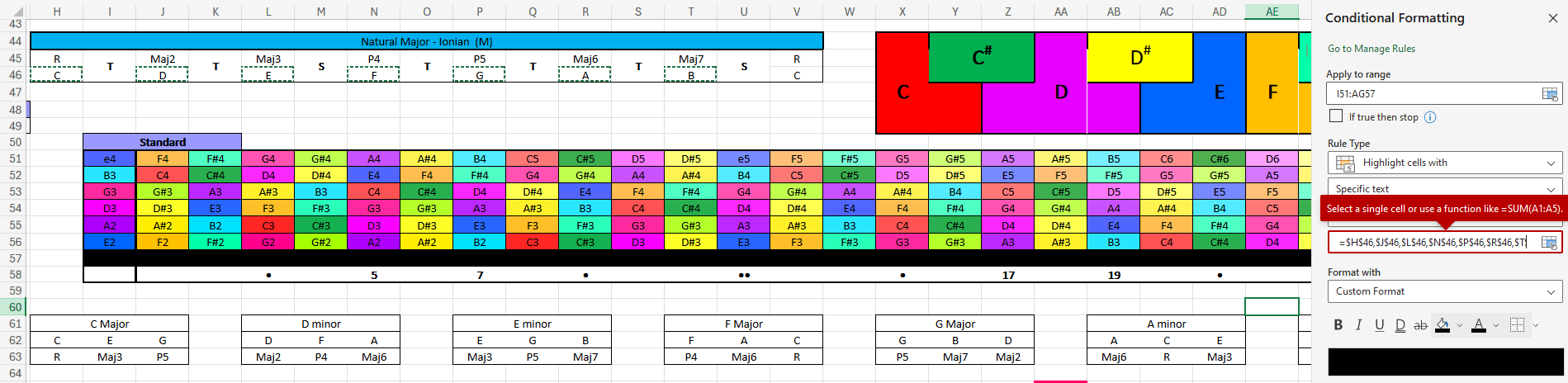 I need help selecting multiple cells for conditional formatting ...