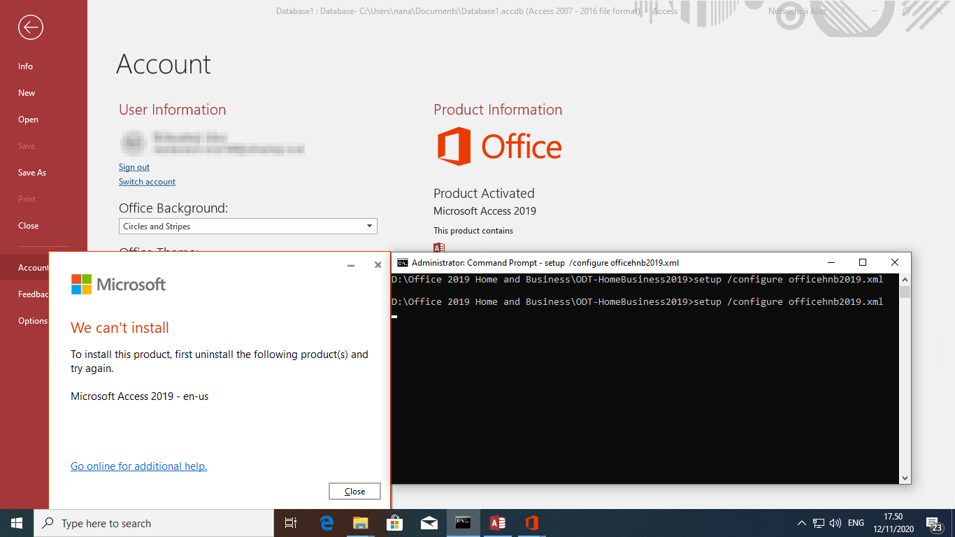 Cannot Install Office Home and Business 2019 together with Access