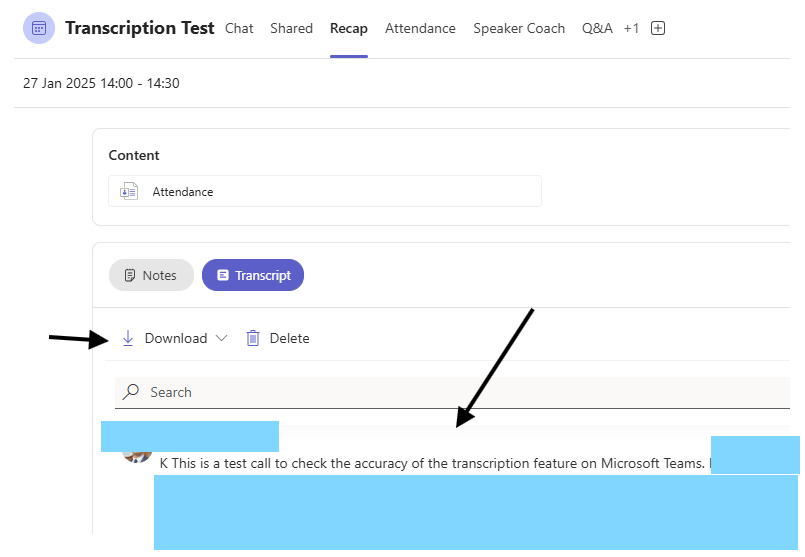 Transcript was deleted once meeting concluded - Microsoft Q&A